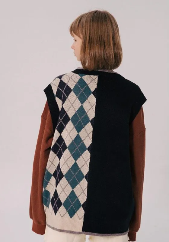 Dark Academia Half Argyle Sweater Vest sold by Streetwear Society