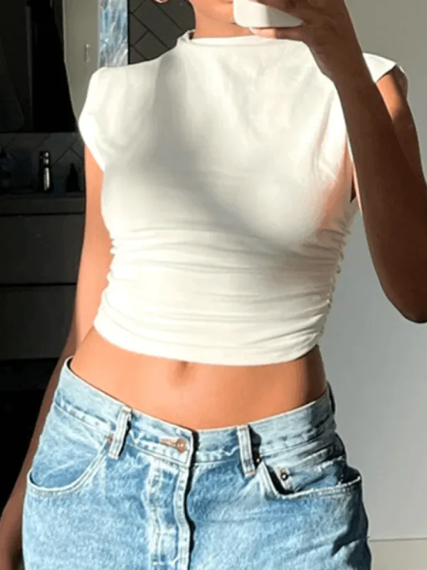 Gathered Navel Casual Cropped Tank Top sold by Streetwear Society