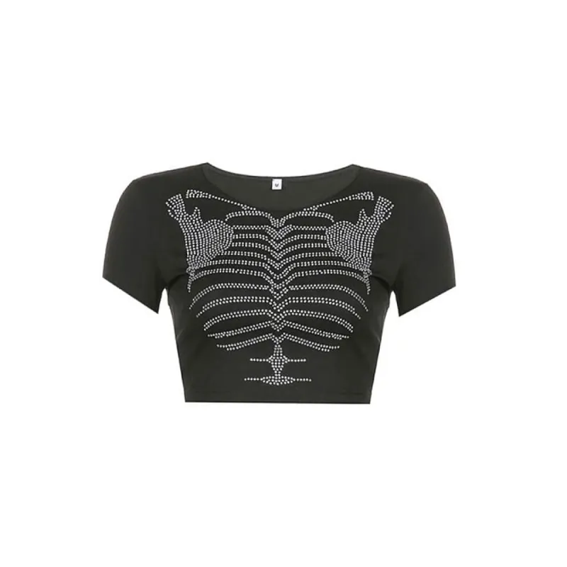 Skeleton Rhinestone Crop Top sold by Streetwear Society