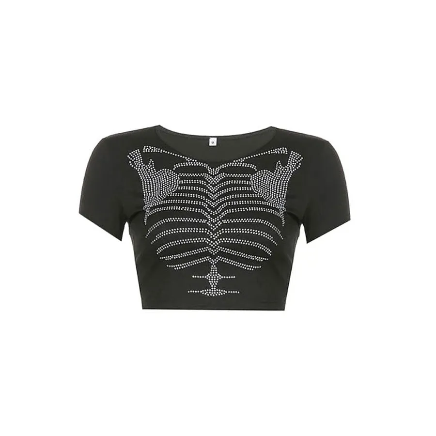 Skeleton Rhinestone Crop Top sold by Streetwear Society