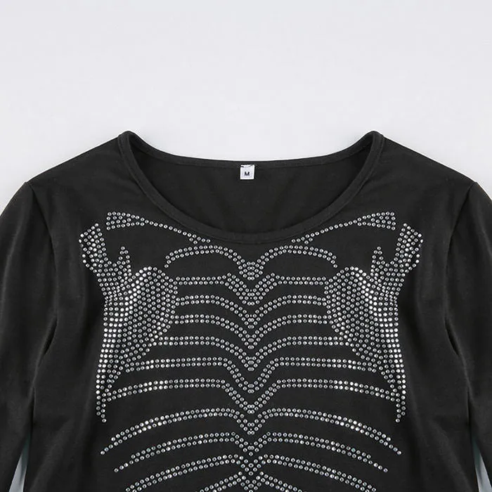 Skeleton Rhinestone Crop Top sold by Streetwear Society product image thumbnail 2