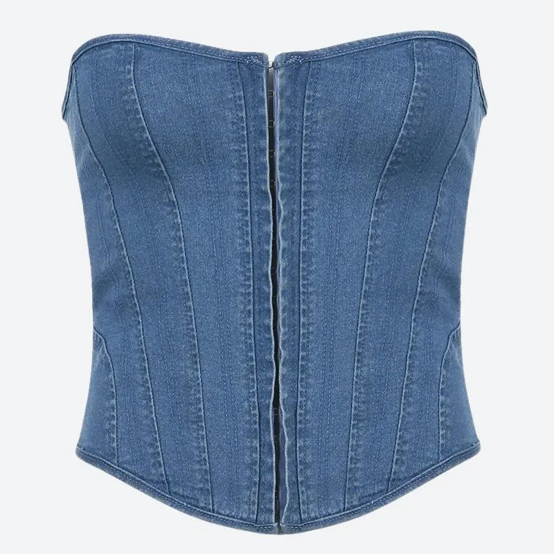 Denim Strapless Corset Top sold by Streetwear Society product image thumbnail 3