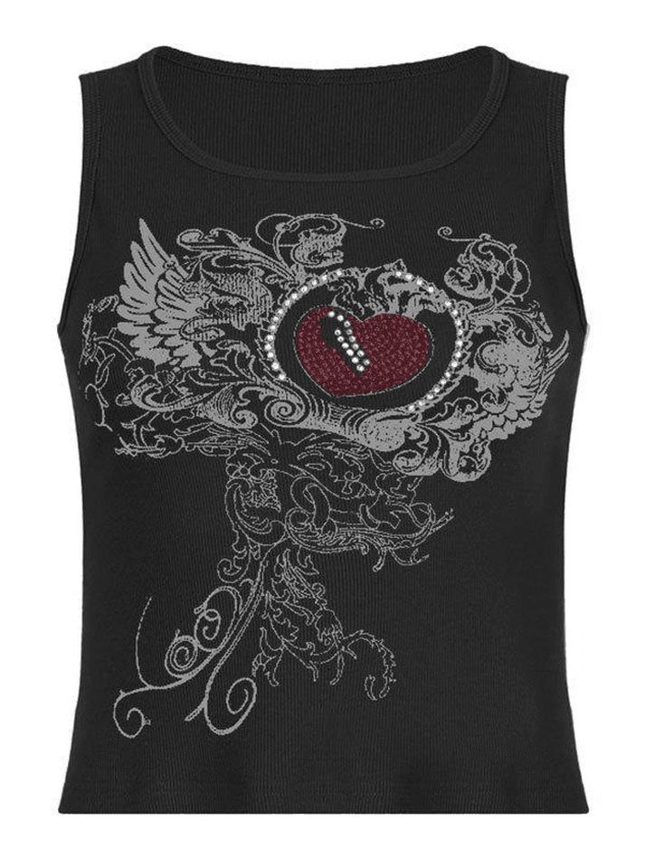 Heart Rhinestone Rib Crop Tank Top sold by Streetwear Society product image thumbnail 4