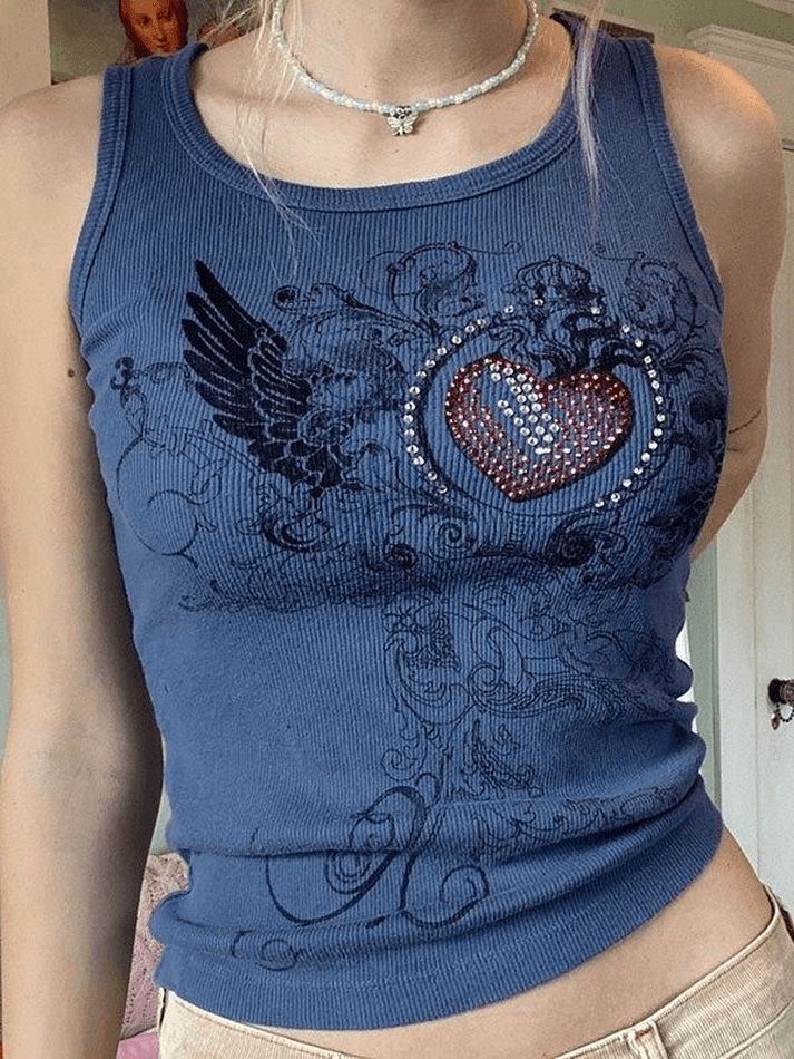 Heart Rhinestone Rib Crop Tank Top sold by Streetwear Society product image thumbnail 5