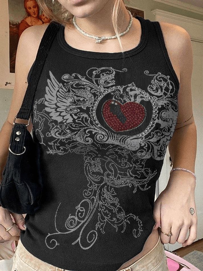 Heart Rhinestone Rib Crop Tank Top sold by Streetwear Society product image thumbnail 2