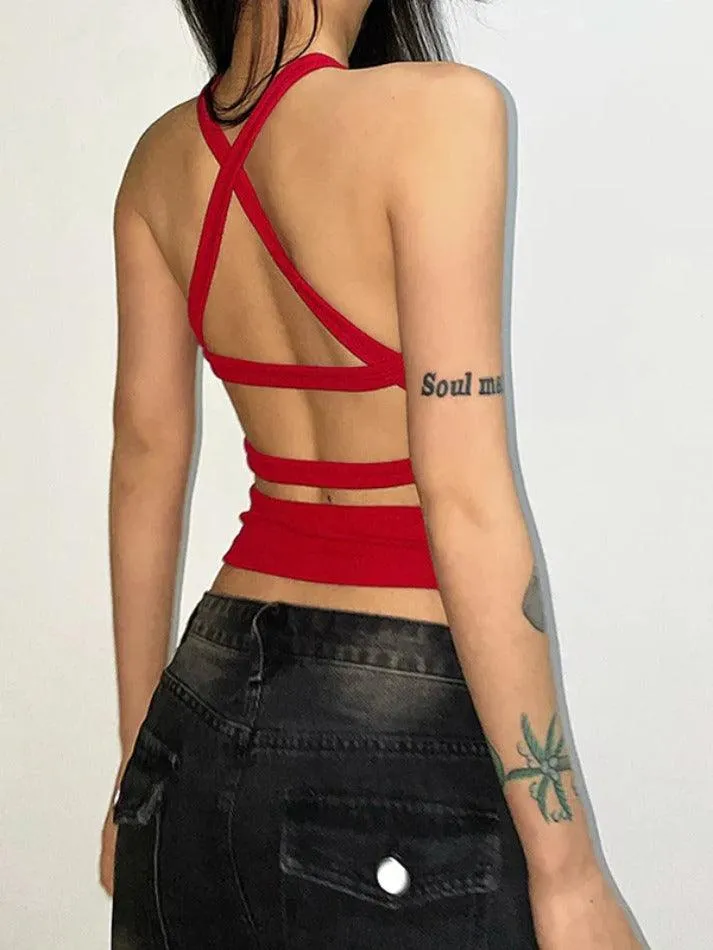 Solid Color Backless Cropped Tank Top sold by Streetwear Society