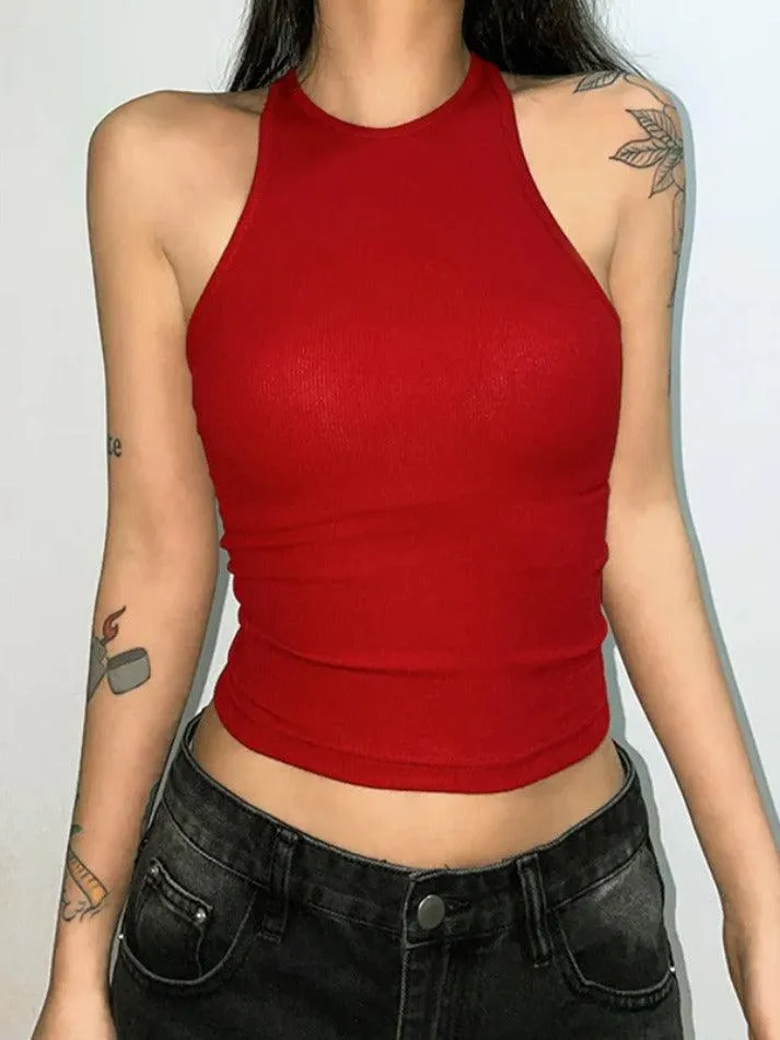 Solid Color Backless Cropped Tank Top sold by Streetwear Society product image thumbnail 3