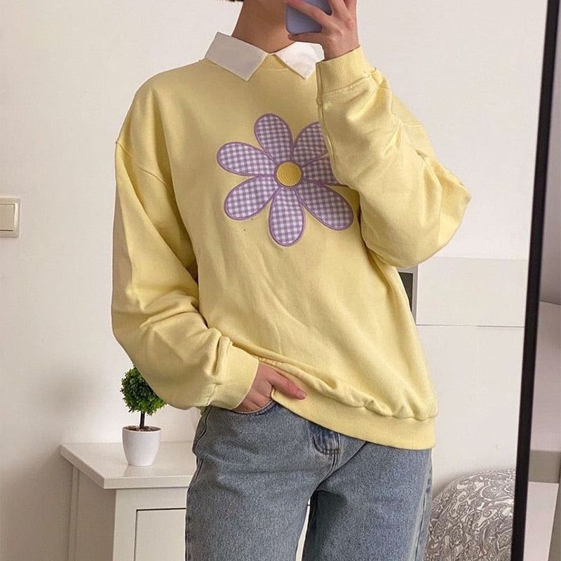 Y2k Aesthetic Floral Oversize Yellow Sweatshirt sold by Streetwear Society product image thumbnail 5