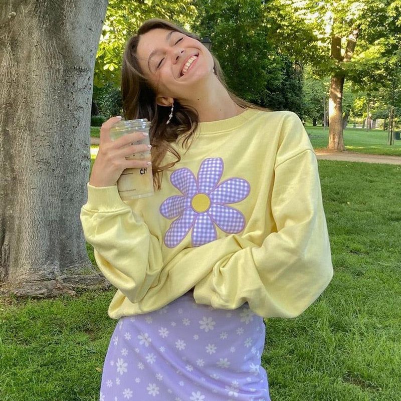 Y2k Aesthetic Floral Oversize Yellow Sweatshirt sold by Streetwear Society product image thumbnail 4