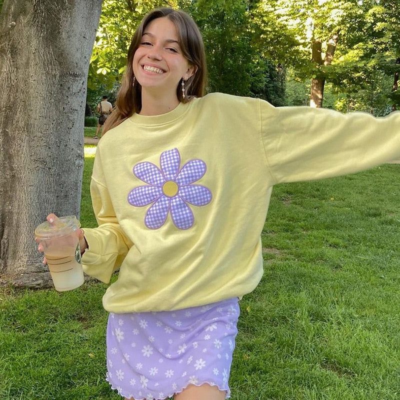 Y2k Aesthetic Floral Oversize Yellow Sweatshirt sold by Streetwear Society product image thumbnail 2