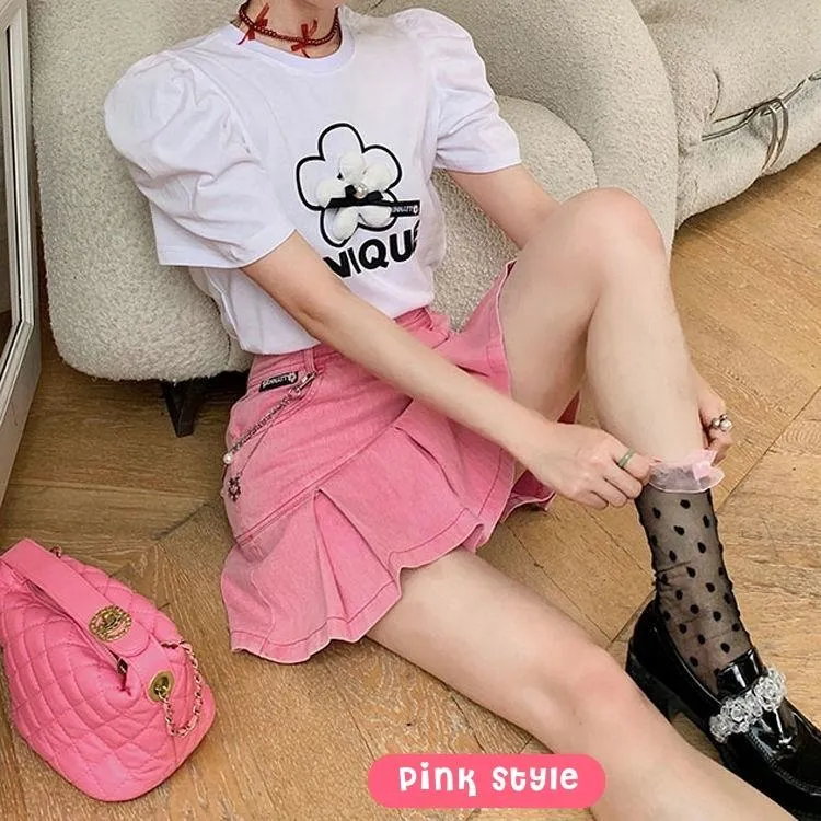 Barbie Pleated Denim Mini Skirt sold by Streetwear Society product image thumbnail 5