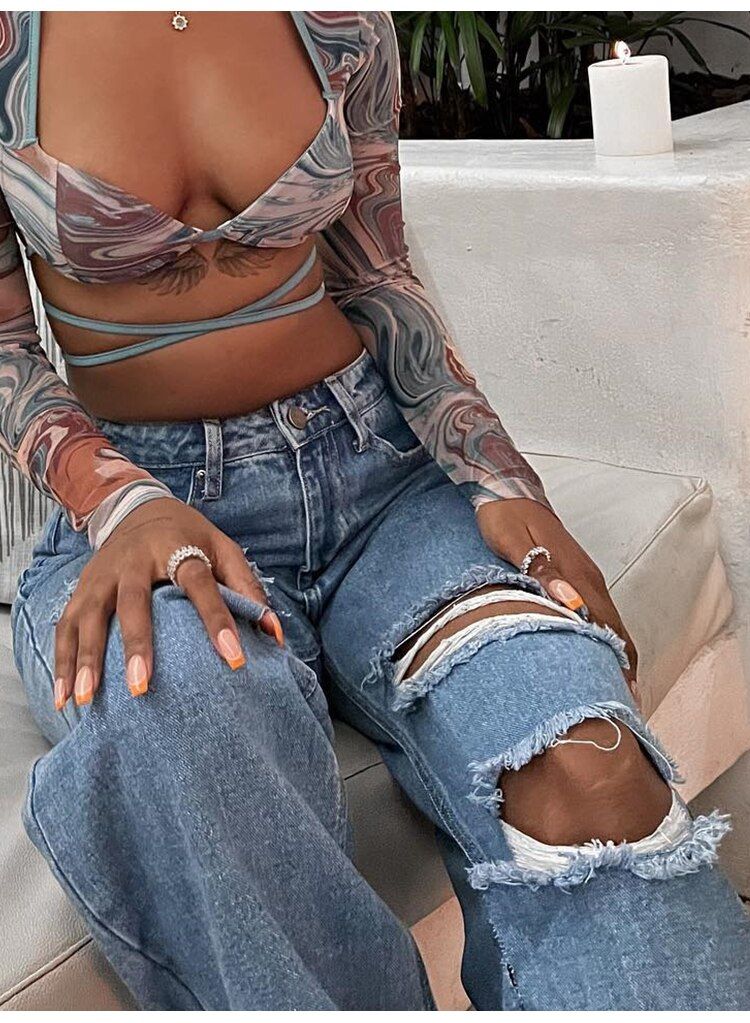 Vintage ripped high waist wide leg jeans sold by Streetwear Society product image thumbnail 4