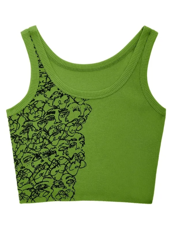 Draft Face Printed Crop Tank Top sold by Streetwear Society