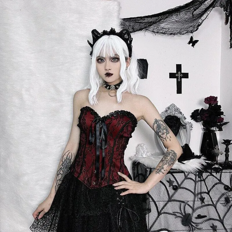 Goth Ribbon Detailed Corset Top sold by Streetwear Society