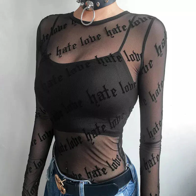 Baddie Love Hate Sheer Mesh Top sold by Streetwear Society