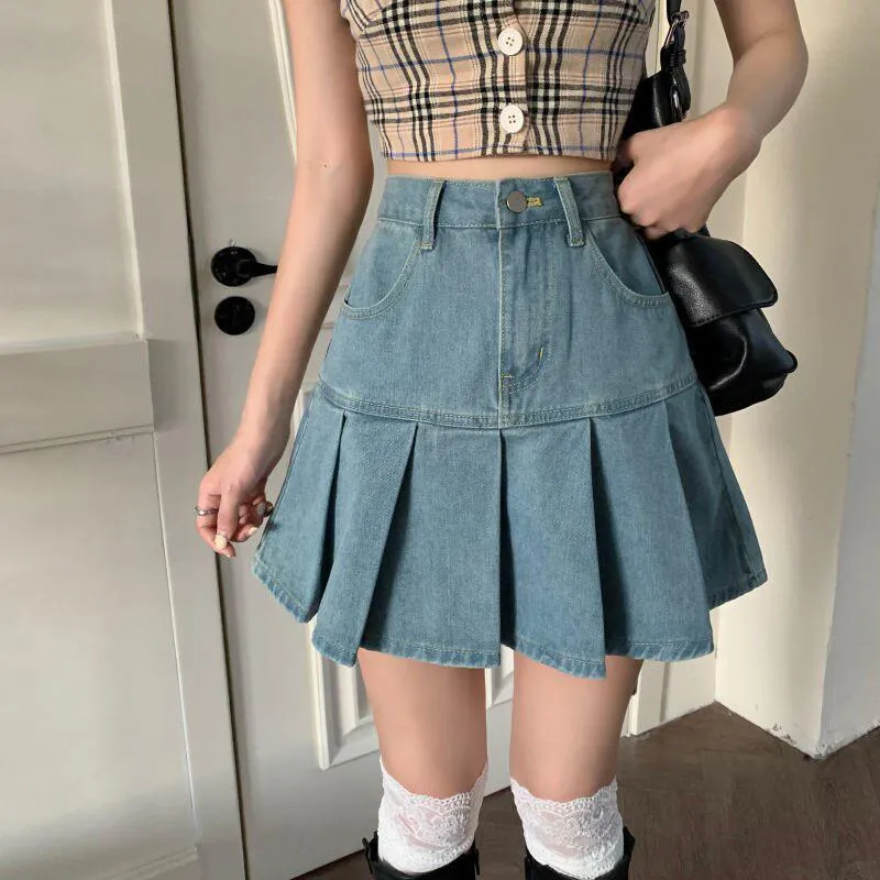 Soft Girl Pleated Denim Mini Skirt sold by Streetwear Society product image thumbnail 2