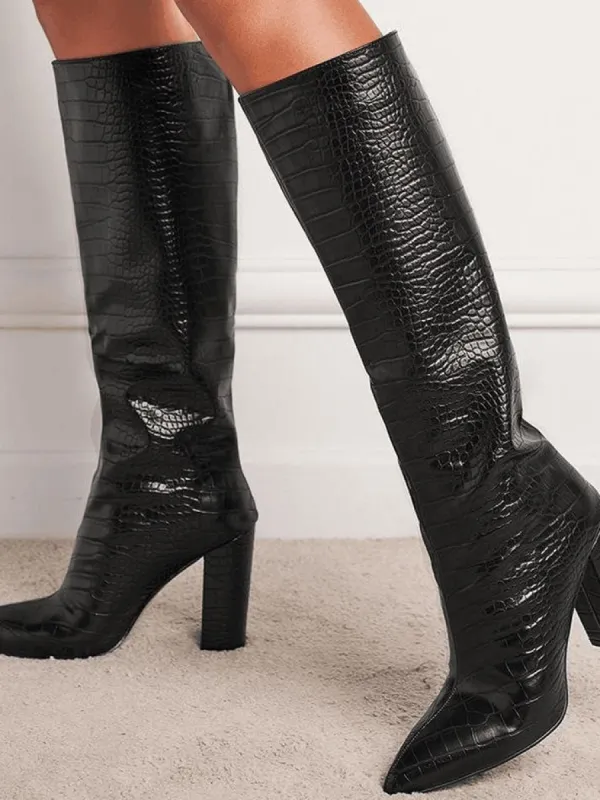 Croc Embossed Chunky Heel Boots sold by Streetwear Society