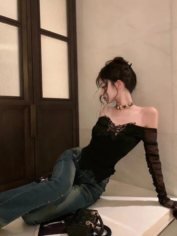 Baddie Butterfly Off Shoulder Top sold by Streetwear Society