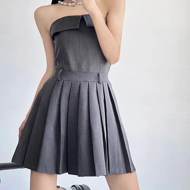 Pleated Mini Dress in Gray sold by Streetwear Society
