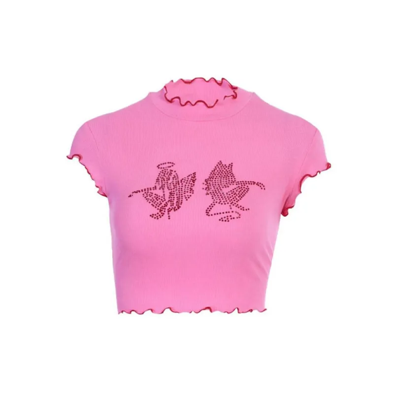 Angel & Devil Rhinestone Crop Top sold by Streetwear Society