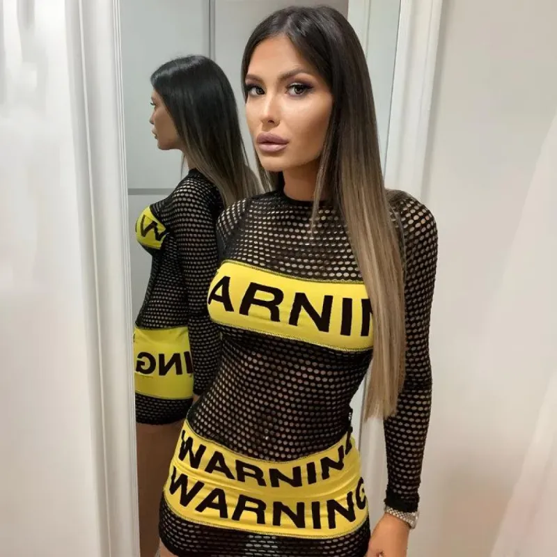 Baddie Warning Fishnet Mini Dress sold by Streetwear Society