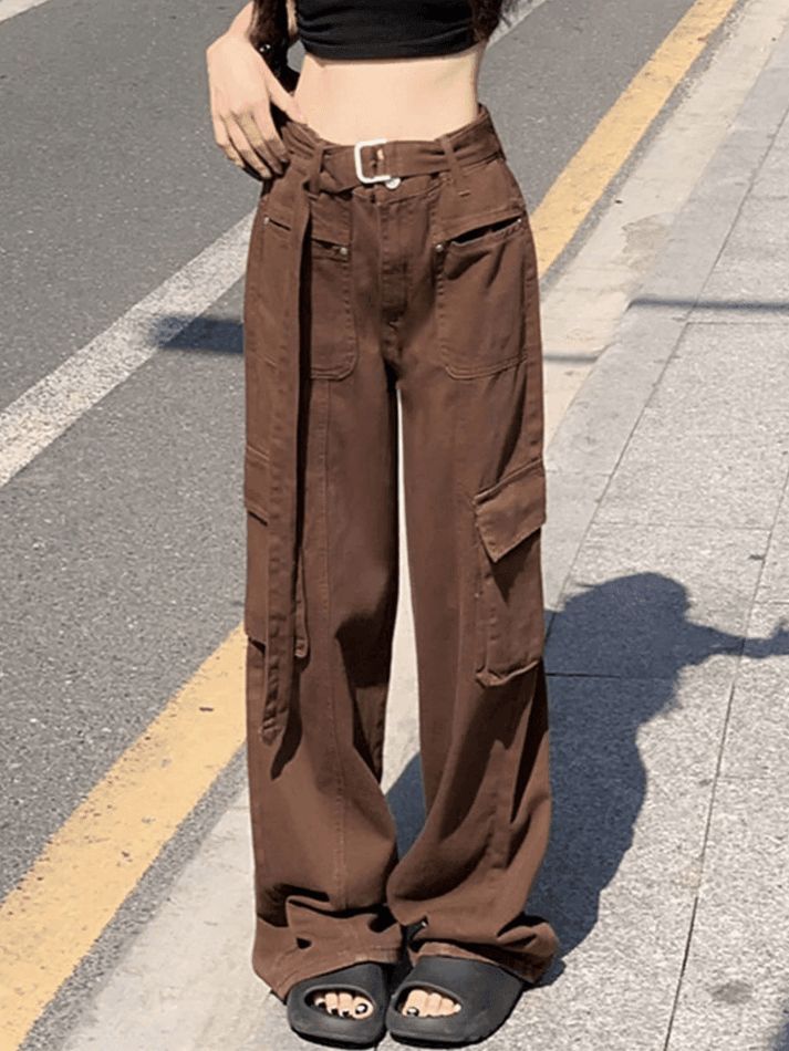 Boyfriend fit cargo jeans with belt sold by Streetwear Society product image thumbnail 3