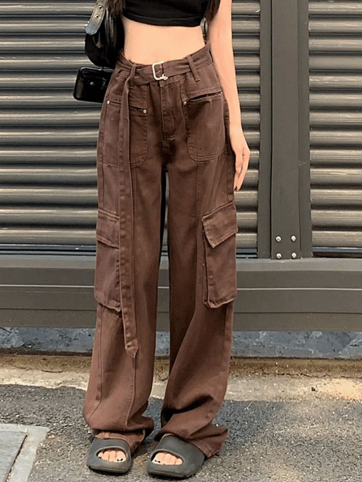 Boyfriend fit cargo jeans with belt sold by Streetwear Society