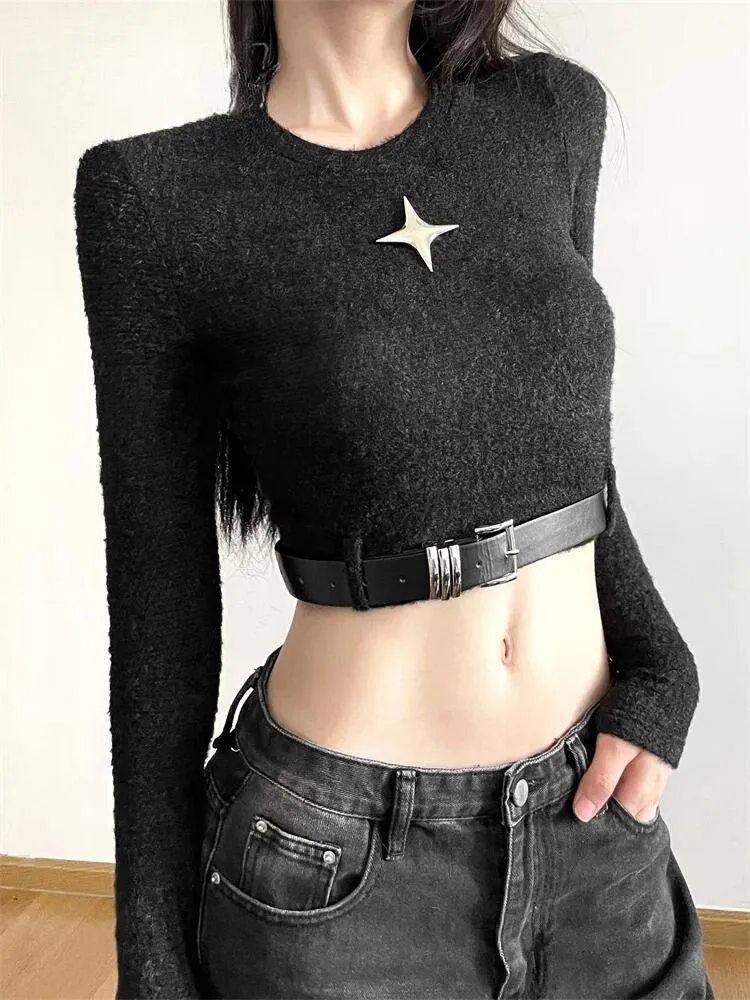 Y2K Star Belted Crop Top sold by Streetwear Society product image thumbnail 2