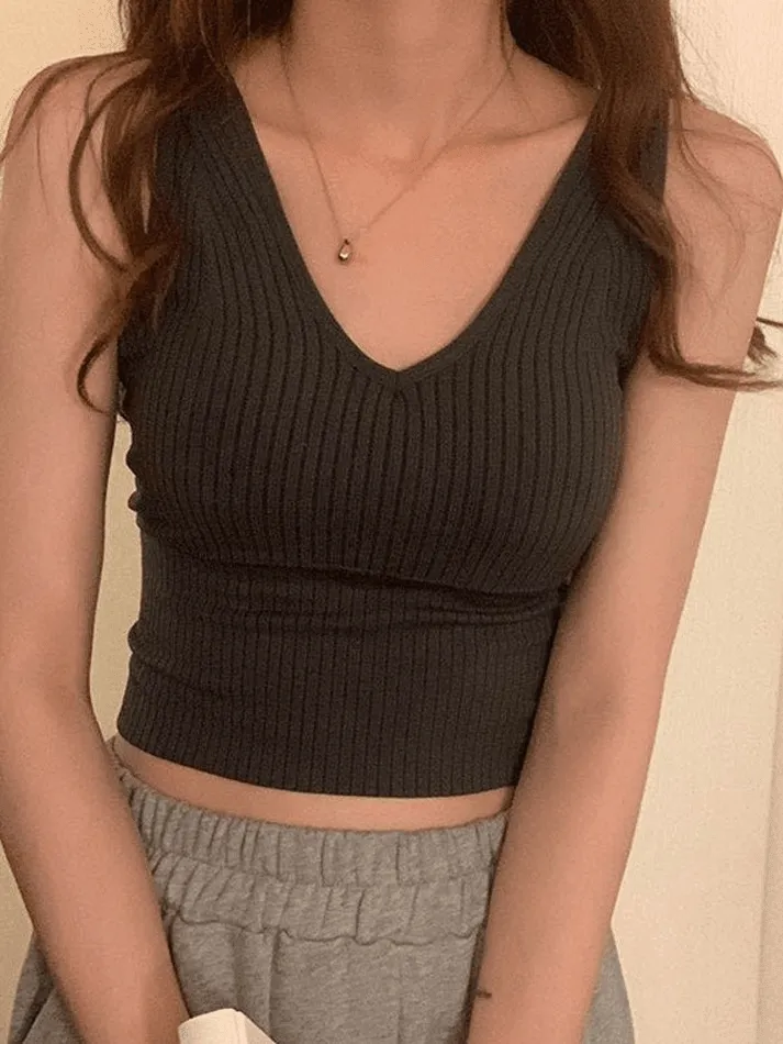 Rib V Neck Cropped Tank Top sold by Streetwear Society product image thumbnail 3