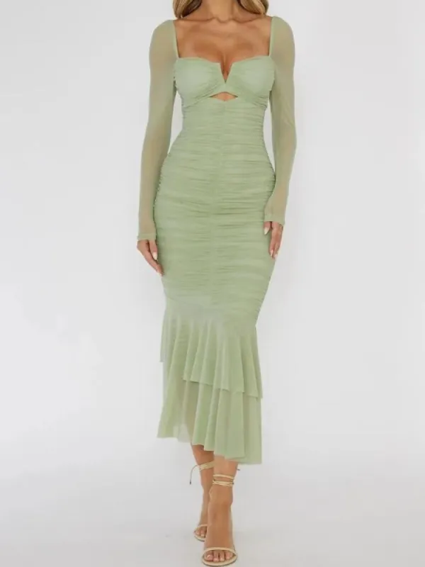 Mesh Ruched Bodycon Midi Dress sold by Streetwear Society