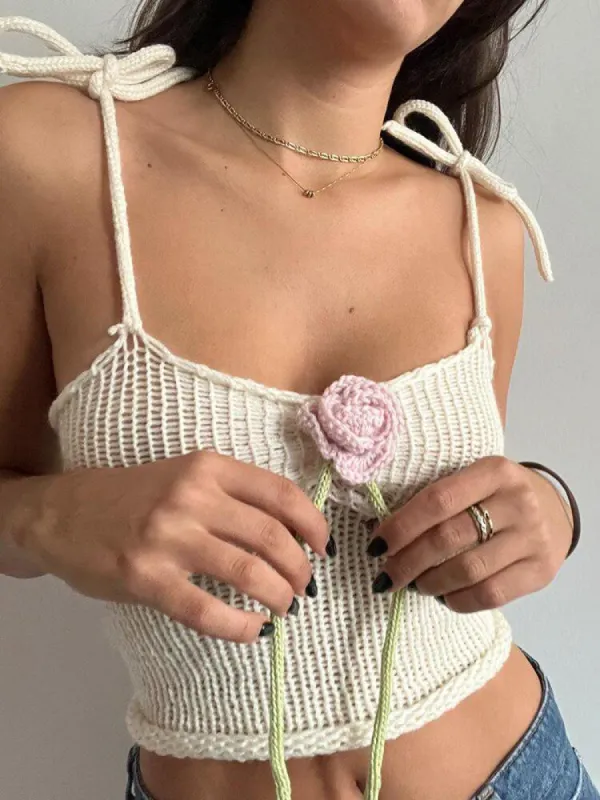 Rose Detailed Knitted Crop Top sold by Streetwear Society