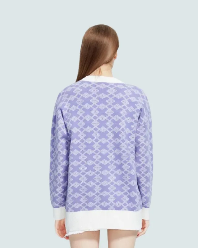Cross Pattern Buttoned Purple Cardigan sold by Streetwear Society