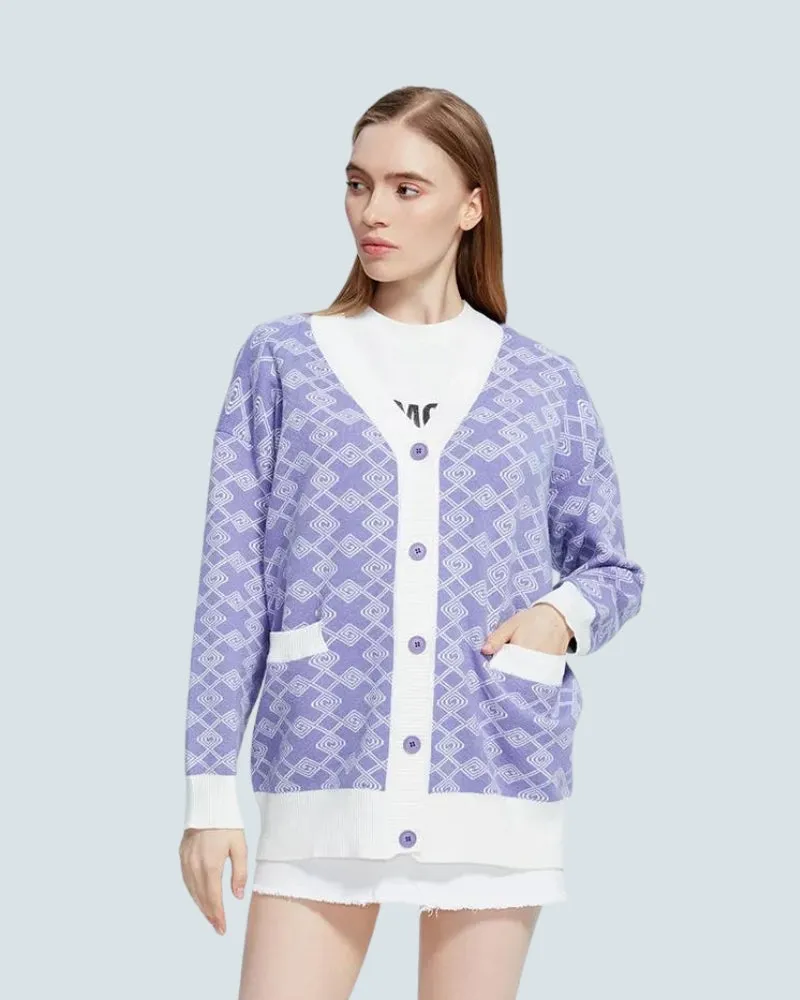 Cross Pattern Buttoned Purple Cardigan sold by Streetwear Society product image thumbnail 3