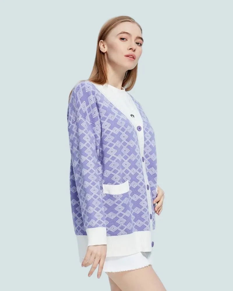 Cross Pattern Buttoned Purple Cardigan sold by Streetwear Society product image thumbnail 2
