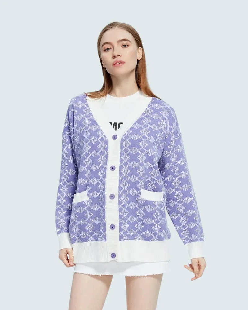 Cross Pattern Buttoned Purple Cardigan sold by Streetwear Society product image thumbnail 4