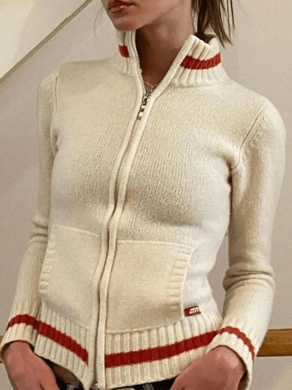 Contrast trim zip-up cardigan sold by Streetwear Society