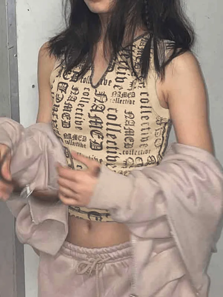 Letter Print V Neck Short Tank Top sold by Streetwear Society product image thumbnail 3