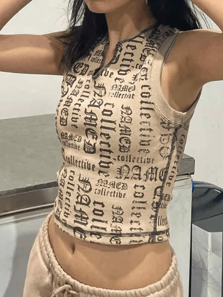 Letter Print V Neck Short Tank Top sold by Streetwear Society product image thumbnail 2