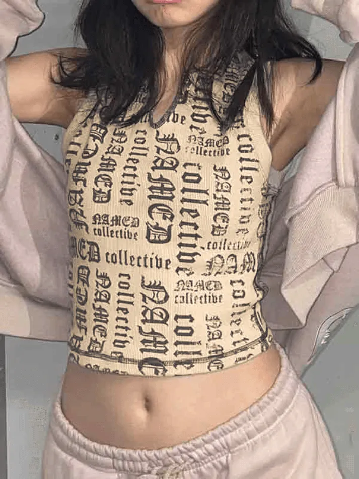 Letter Print V Neck Short Tank Top sold by Streetwear Society