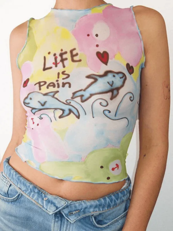 Cartoon Print Mesh Tank Top sold by Streetwear Society