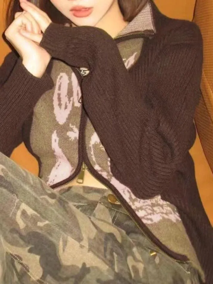 Vintage abstract print contrast color patch cardigan sold by Streetwear Society product image thumbnail 3