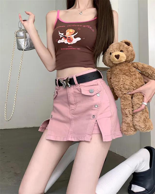 Barbie Side Slit Denim Mini Skort sold by Streetwear Society