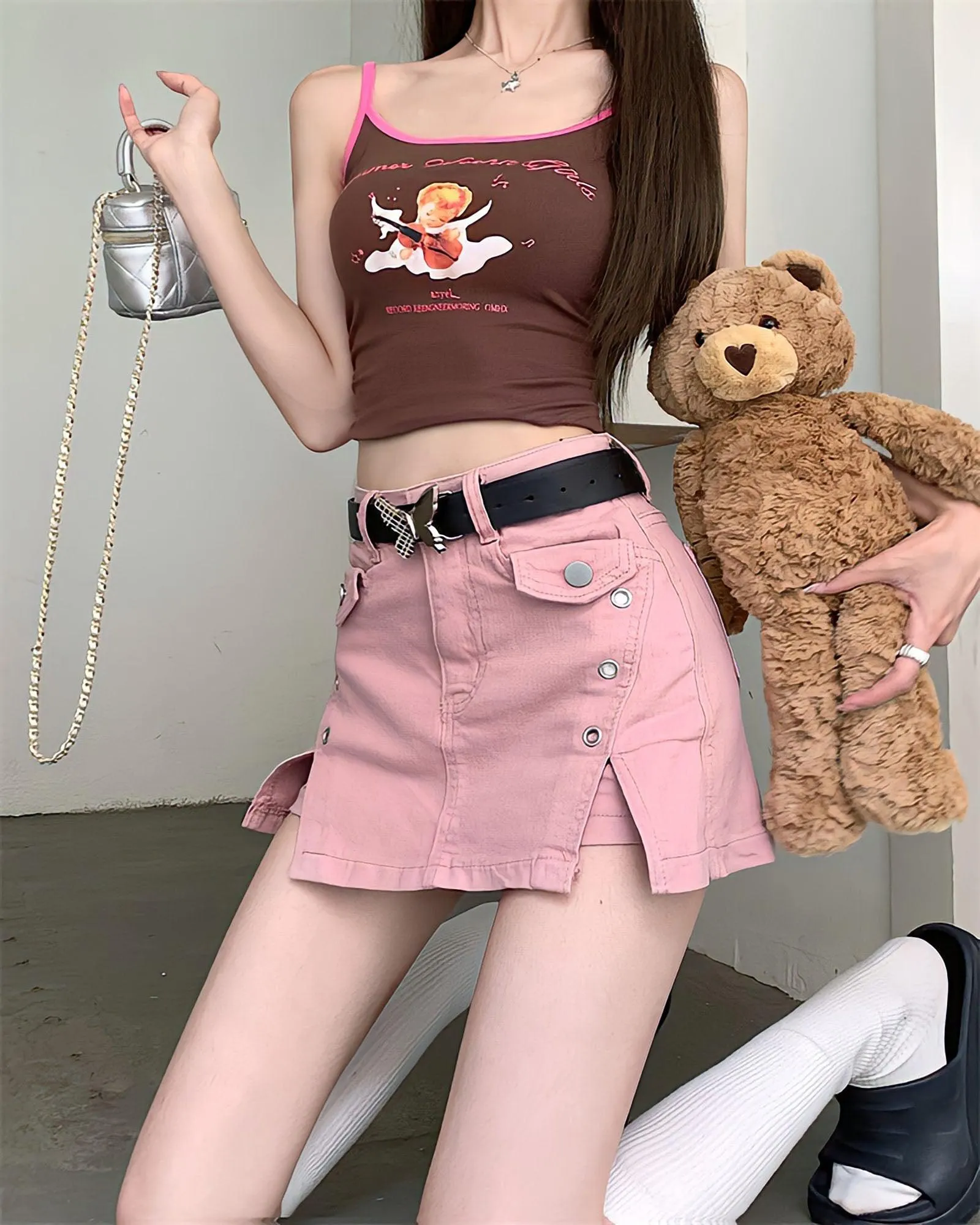 Barbie Side Slit Denim Mini Skort sold by Streetwear Society