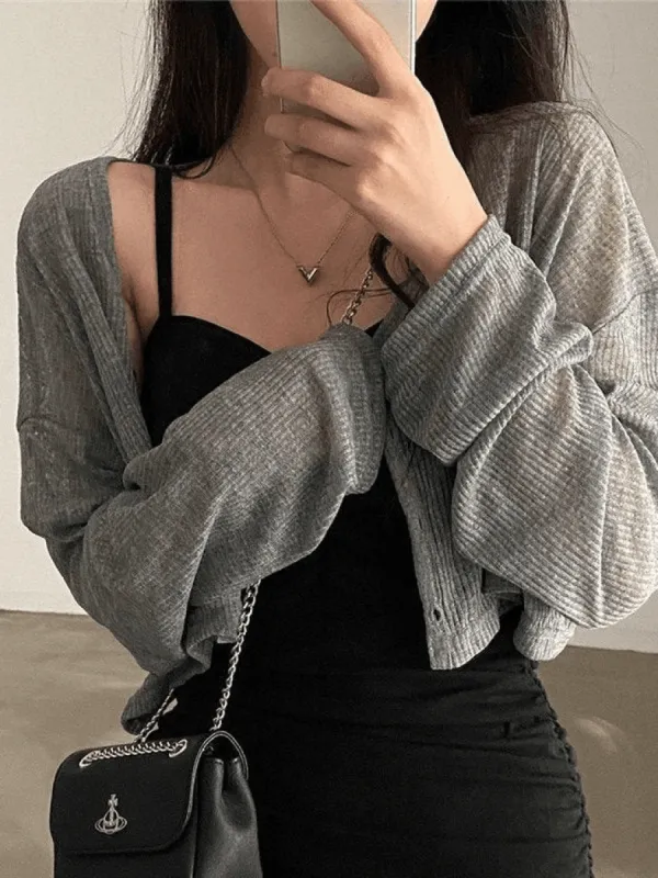 V neck button up cropped cardigan sold by Streetwear Society