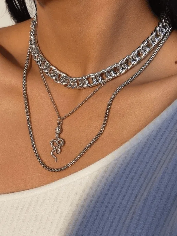 Multilayer necklace with snake decoration sold by Streetwear Society