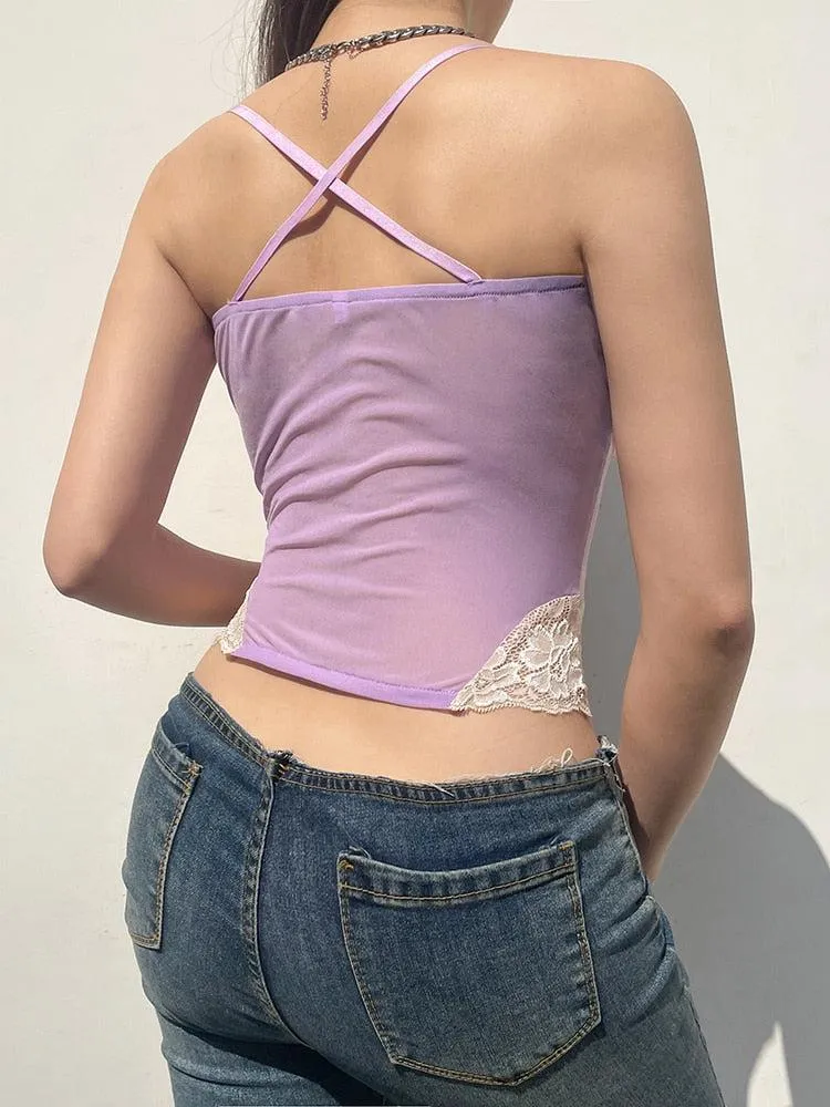 Y2K Lace Strap Crop Top sold by Streetwear Society product image thumbnail 2