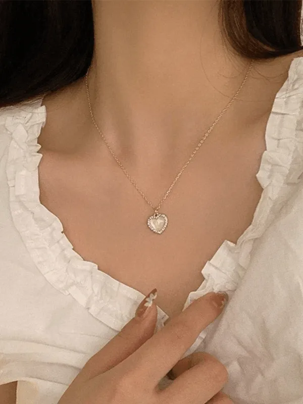 Rhinestone Edge Heart Pendant Necklace sold by Streetwear Society