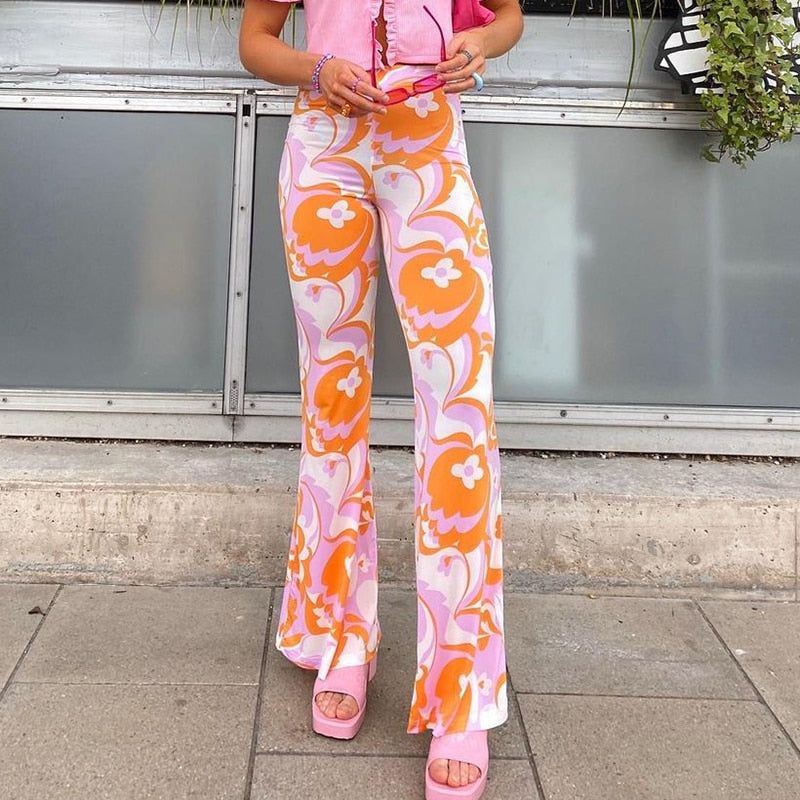 High Waist Printed Flare Pants sold by Streetwear Society