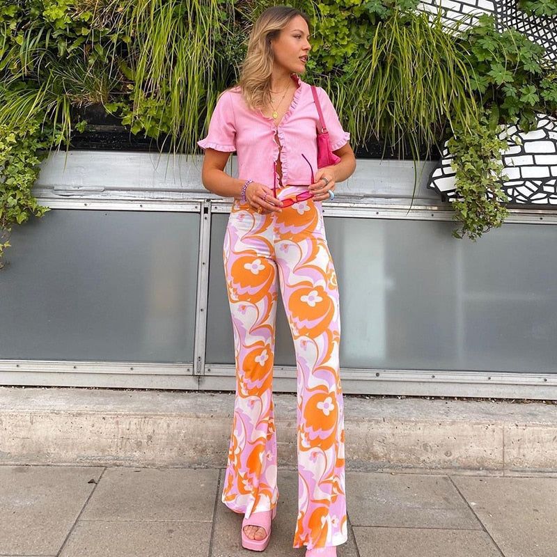 High Waist Printed Flare Pants sold by Streetwear Society product image thumbnail 3