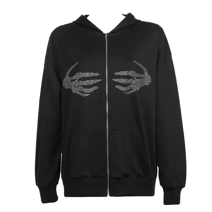 Skeleton Hands Rhinestone Hoodie sold by Streetwear Society product image thumbnail 2